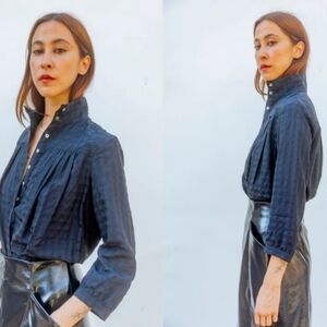 Horses Atelier High collar Button up blouse Black Size 1 ***